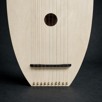 Close-up of the bridge and lower string anchors on David’s Harp